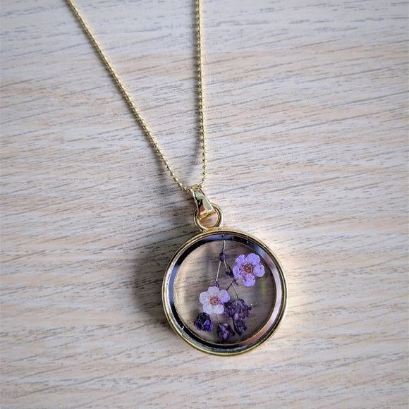 Etsy Pressed Flower Glass Necklace Boho - Picture 3 of 8